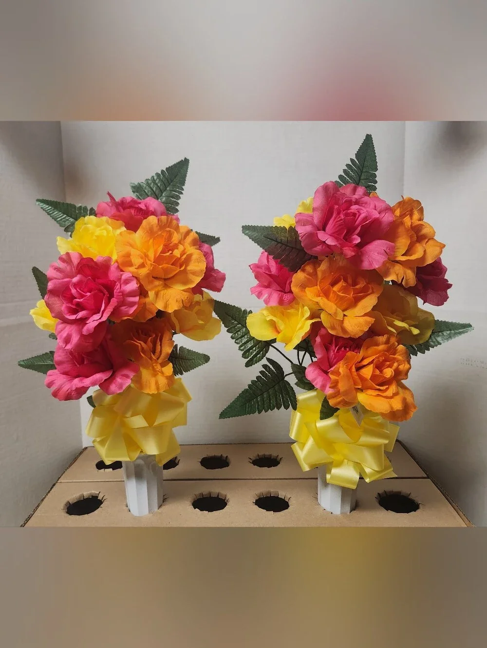 Bundle of 2 Memorial Artificial Floral Bouquets with Ground Spikes